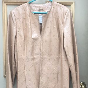 Tan leather coat with gold adornments